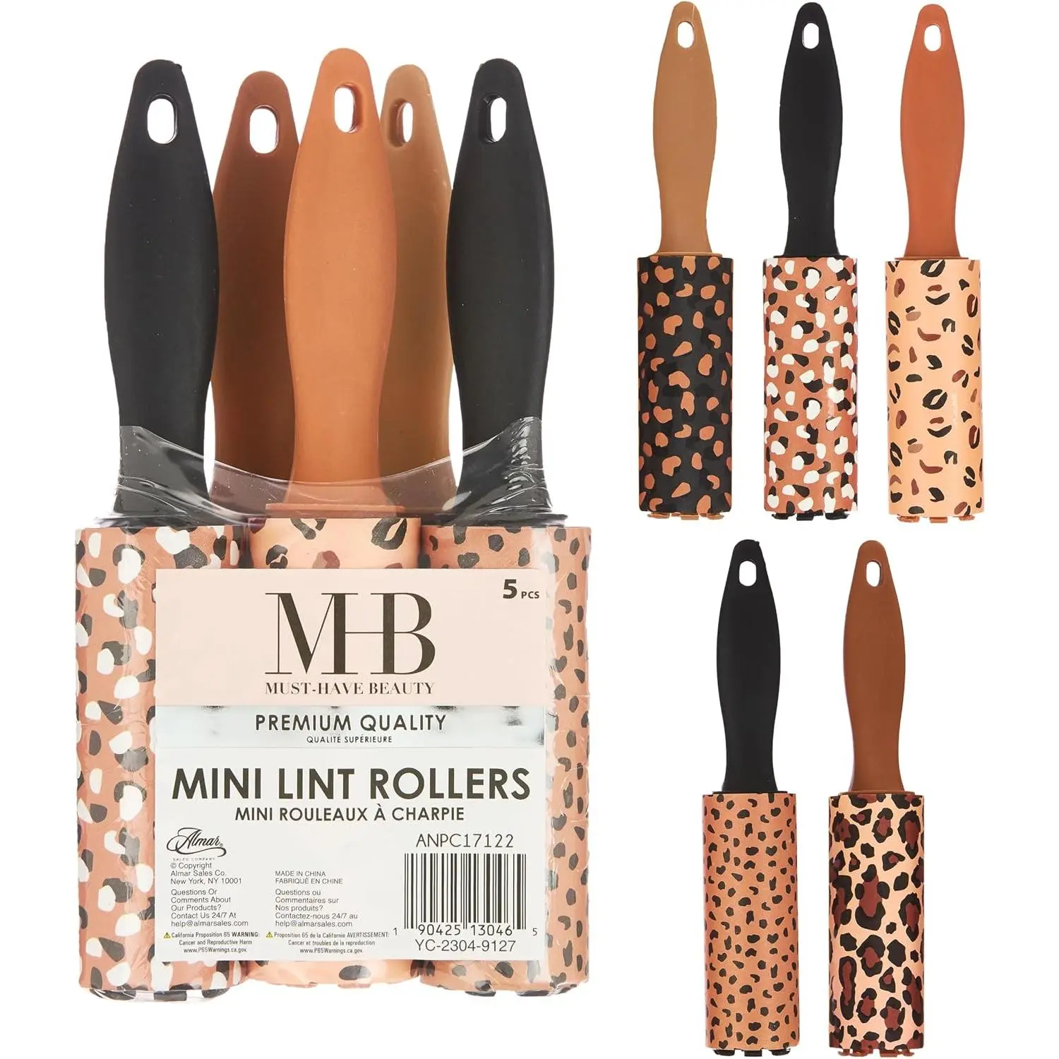5 count Fruit Mini Lint Roller Value Pack - Colorful Compact Rollers for Travel