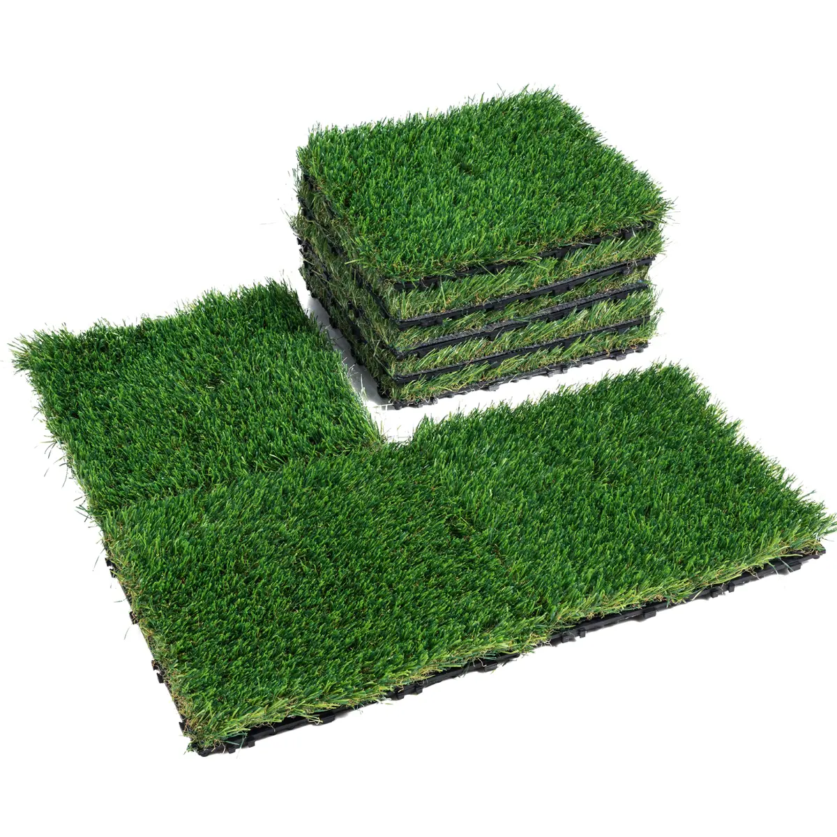 18-Pack Interlocking Artificial Grass Tiles Deck Set, 12"x12" Synthetic Natural Look Fade Resistant Self-Draining Decorative Mat Flooring, Indoor/Outdoor Entryways Scraper Dog Pad, Fade Resistant Outdoor Mats