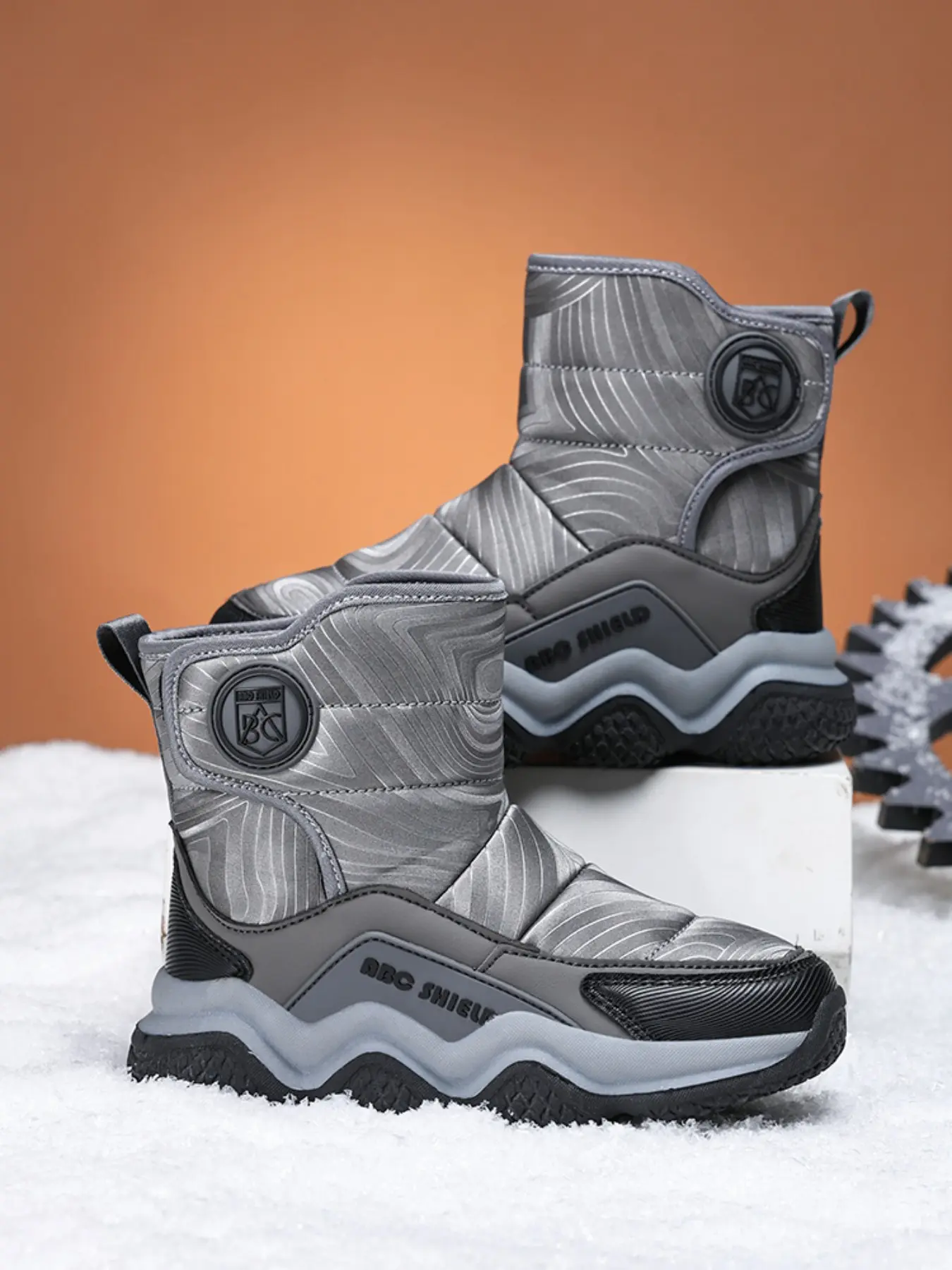 Kids Winter Snow Boots, Youth Snow Boots, Warm Fleece Lined Waterproof Mid-Calf Booties, Adjustable Hook & Loop, Non-Slip Thick Sole, Outdoor Cold Weather Shoes