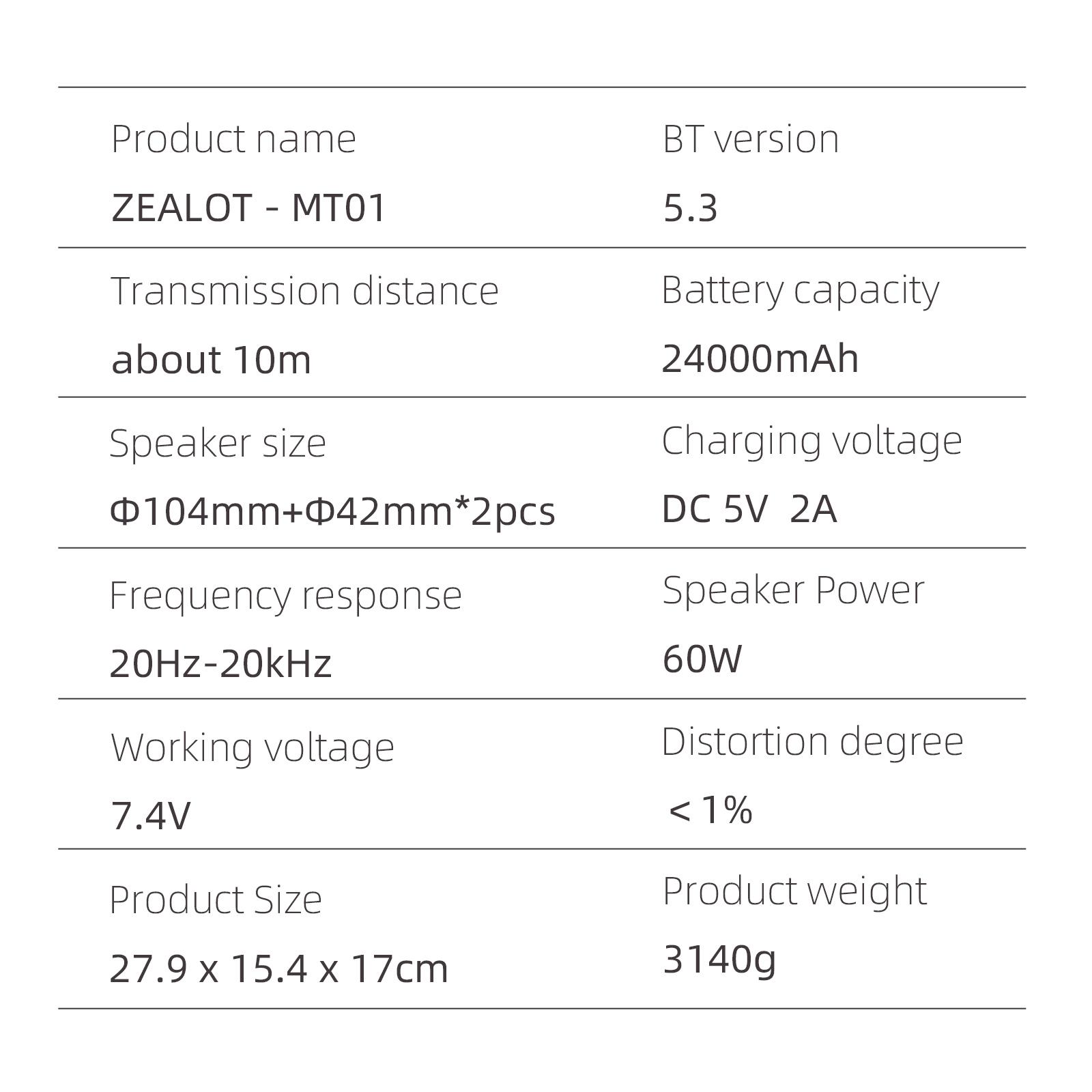 ZEALOT MT01 60W Wireless Speaker, Rechargeable Portable Bluetooth-compatible Speaker with DSP Technology, Stereo Sound Speaker for Home, Car, Outdoor, Camping, Audio