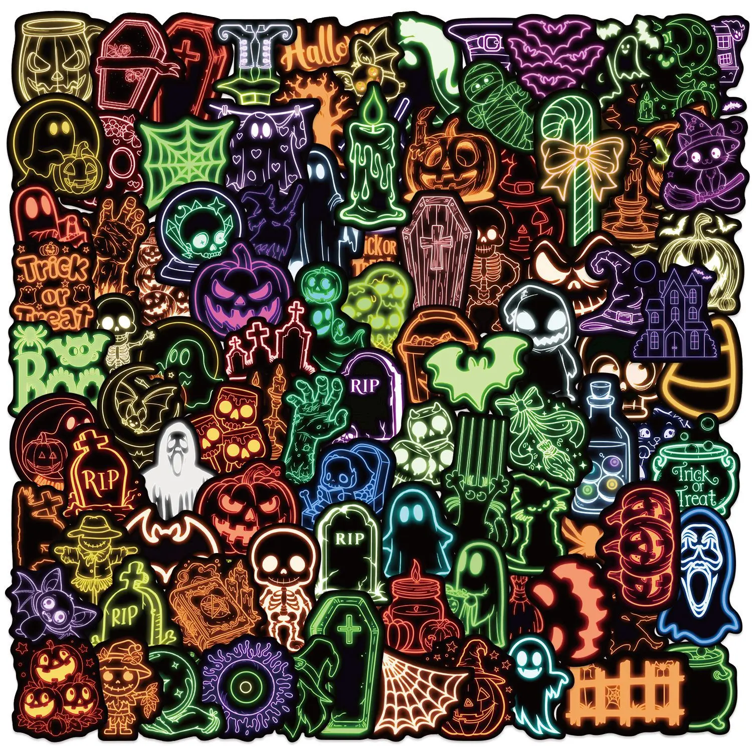 100pcs Cartoon Neon Halloween Stickers, Suitable for Scrapbooks, Diaries, Laptops, Water Bottles, Cars, Etc. A Gift with A Positive Message and Based on Religious Themes. Decal For Cars