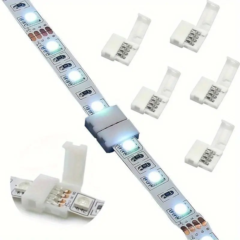 10 Piece Set 4 Pin LED Strip Connector Light Strip Connectors 10mm Wireless Gapless Weld-Free Adapter Terminals for Multi-Color LED Strips lighting accessories