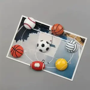 7pcs Magnetic Resin Refrigerator Magnets, Basketball Soccer Tennis Decorative Stickers, DIY Home Kitchen Classroom Decor, Creative Magnet Set