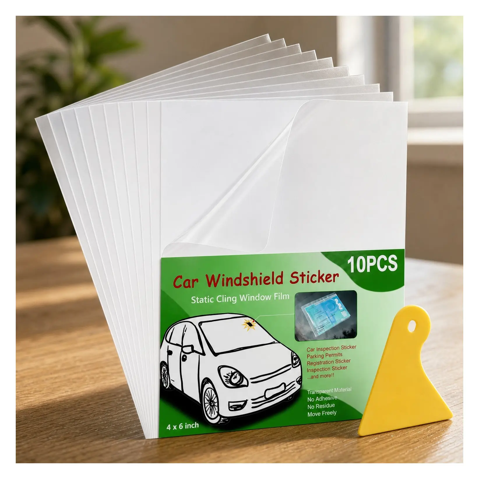 Sticker Shield Windshield Static Cling Window Film, 4x6 10 Pack | Removable Clear Vinyl Windshield Decals for Cars & Toll Transponders, Tape-Free Application Leaves Zero Sticky ResidueGift