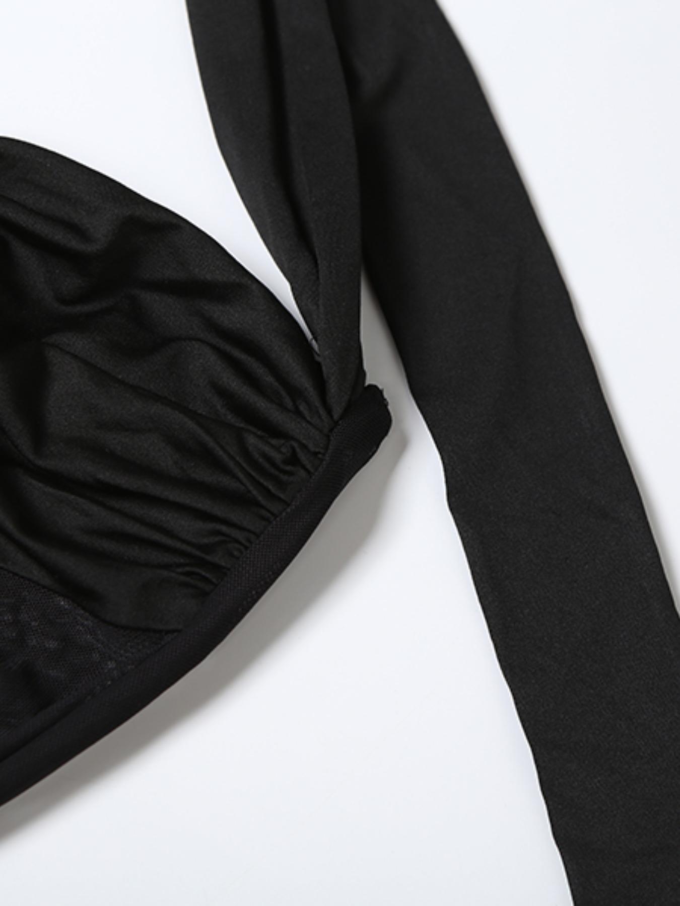 Elegant Women's Halter Neck Tie Back Sheer Mesh Dress, Sexy Long Flowy Gown, Fashionable Plain Color Evening Wear