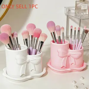 Scandinavian Style Irregular Bow Makeup Brush Holder, Cosmetic Storage Box, Cosmetic Organizers, Perfect for Girl's Vanity, Two Color Options