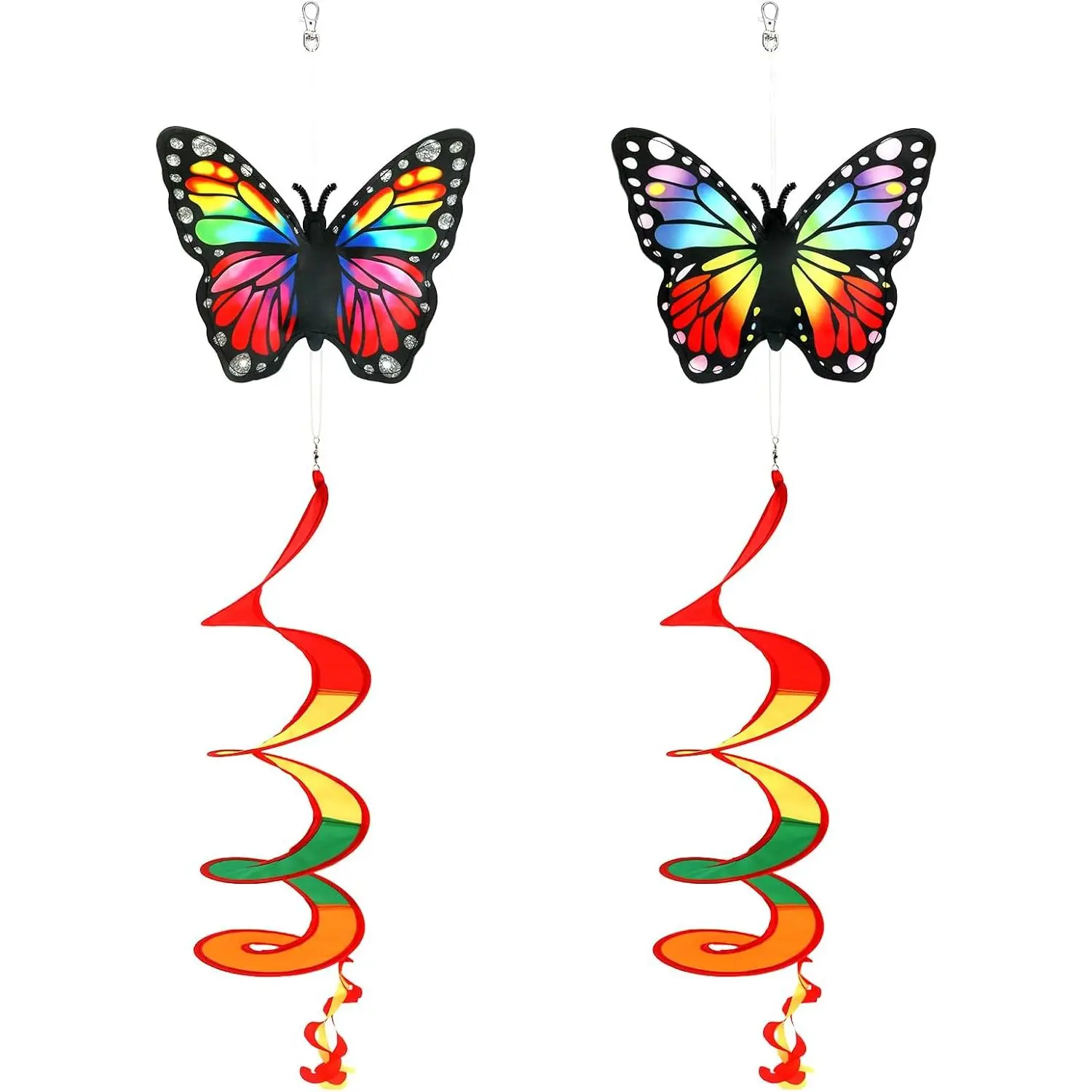 2 Pack Rainbow Wind Spinners Outdoor, Butterfly Garden Wind Hanging Streamers Decor with Rotating Hook Ribbon Windsock for Patio Yard and Pride Month Celebration Decoration