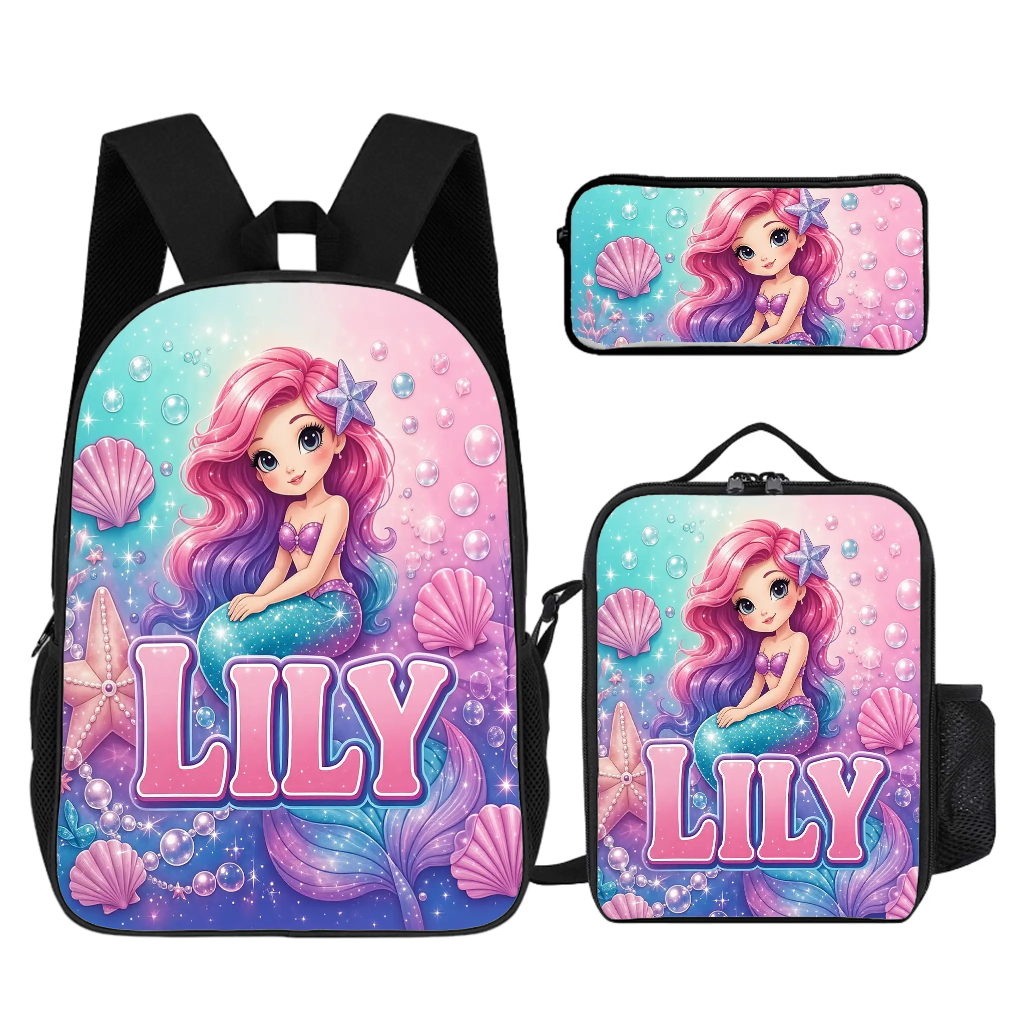 Ocean Themed Backpack Set For Girls, Matching Lunchbag And Stationery Pouch Included.Waterproof Portable Bag For School And Travel, Sweet Holiday Present For Daughters. #TikTokMadeMeBuyIt#MermaidBackpackSet#GiftForDaughter