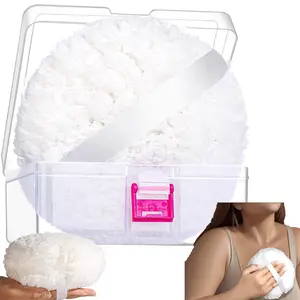 6 Inch Large Body Powder Puff with Storage Container, Fluffy Soft White Dusting Powder Puff, Washable Reusable Body Powder Applicator for Even Application, Suitable for Loose Powder Baby Powder
