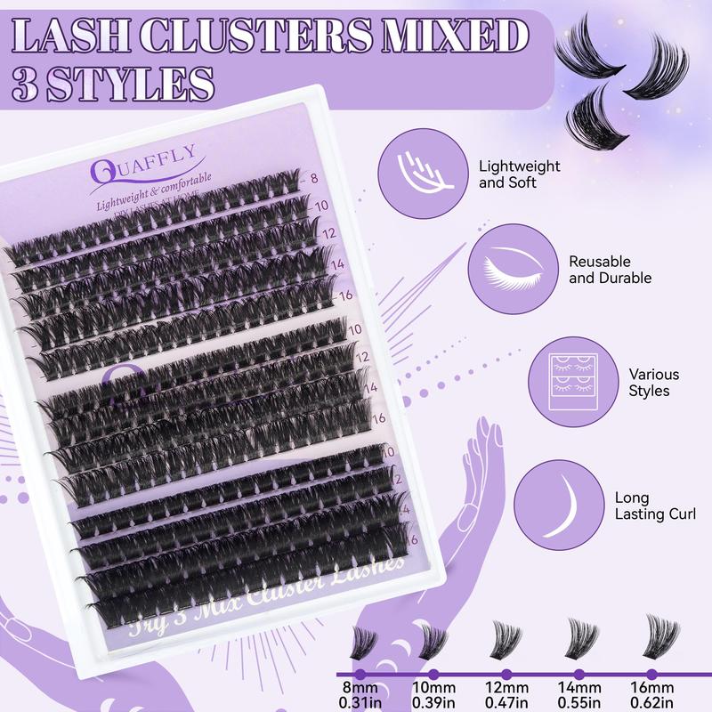 Individual False Eyelashes with Tools, 1 Set Mixed Length & Style Natural Look Eyelash Extensions, Self Grafting Curl Eyelashes, Eye Makeup Enhancement, Diy Volume Eyelashes