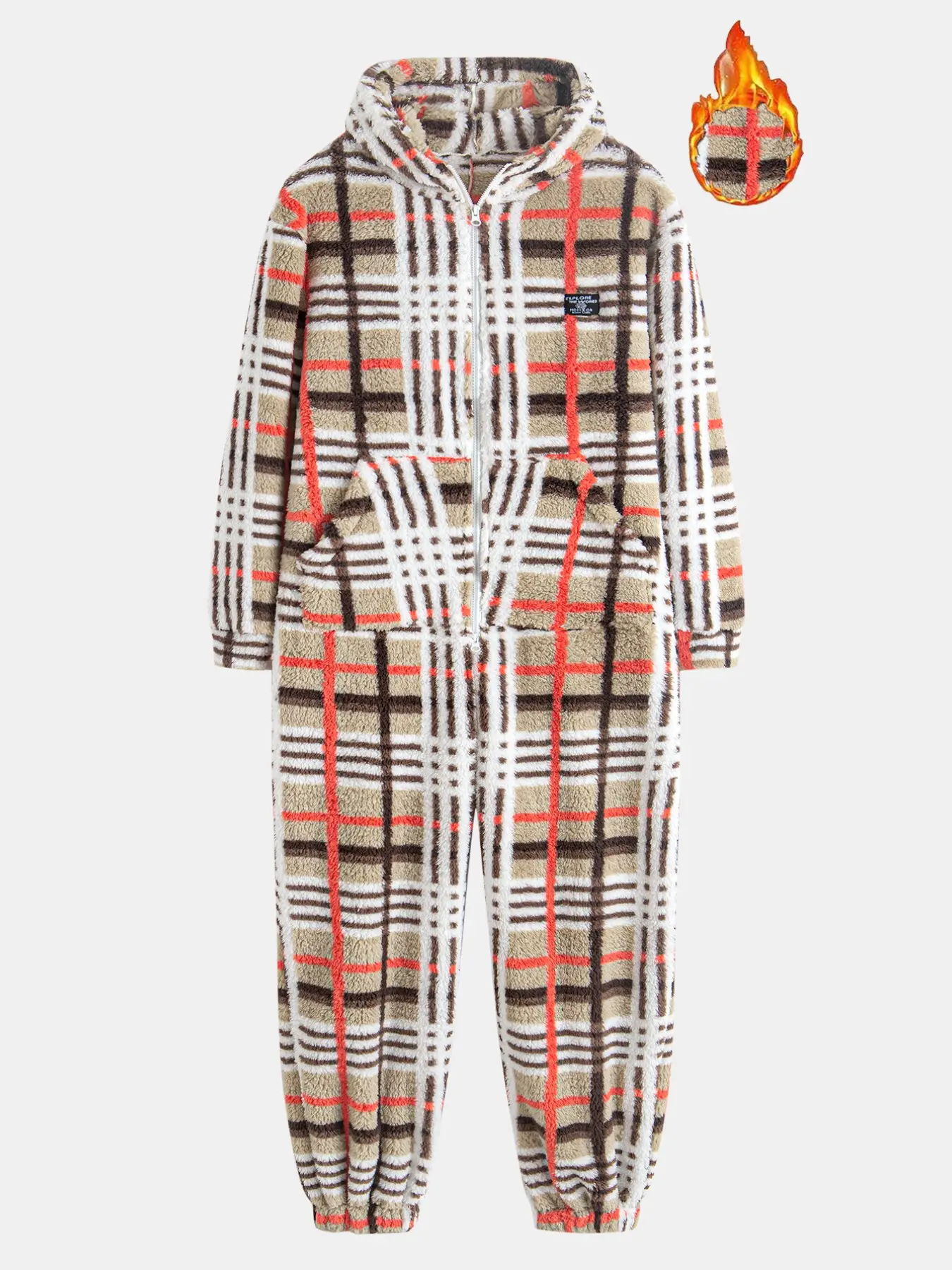 Double-Sided Plush Checkered Hooded Sweatshirt Romper, Warm Sports Romper with 2 Zipper Designs, Comfortable for Home and Outdoor Activities