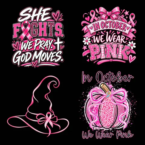Pink October Faith Vibes "We Pray God Moves" DTF Transfer - Breast Cancer Awareness Washable Iron-On Sticker, Multiple Styles for T-Shirts/Bags Fabric Decorations (Sewing Supplies Accessory)