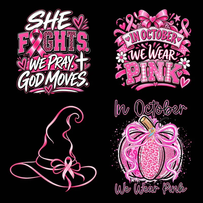 Pink October Faith Vibes "We Pray God Moves" DTF Transfer - Breast Cancer Awareness Washable Iron-On Sticker, Multiple Styles for T-Shirts/Bags Fabric Decorations (Sewing Supplies Accessory)