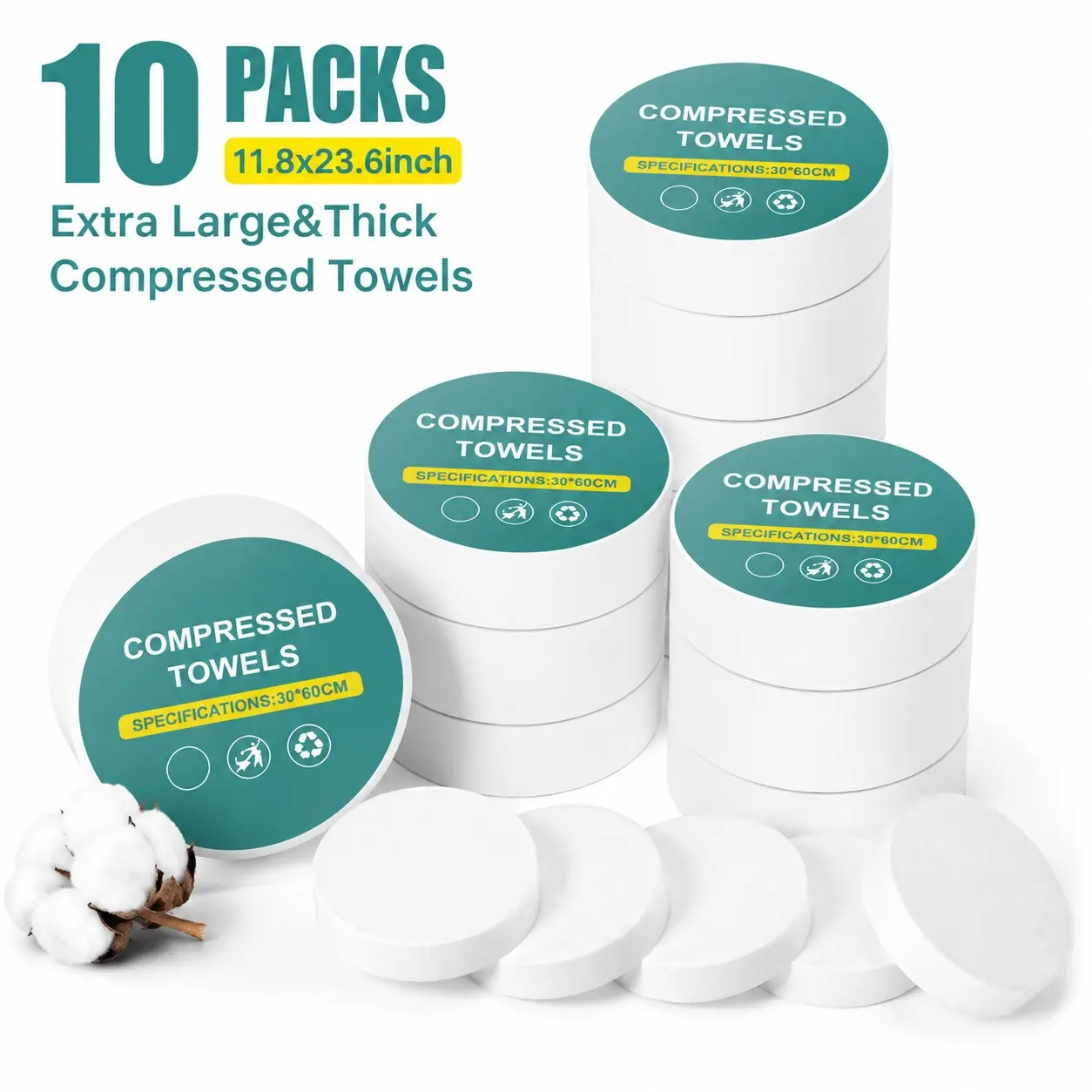 Extra Large Thick Compressed Towels Tablets (11.8" x23.6") 10 PCS Disposable Face Towel | Compressed Washcloths for Travel, Soft Compressed Face Towel for Daily Use & Camping Essentials
