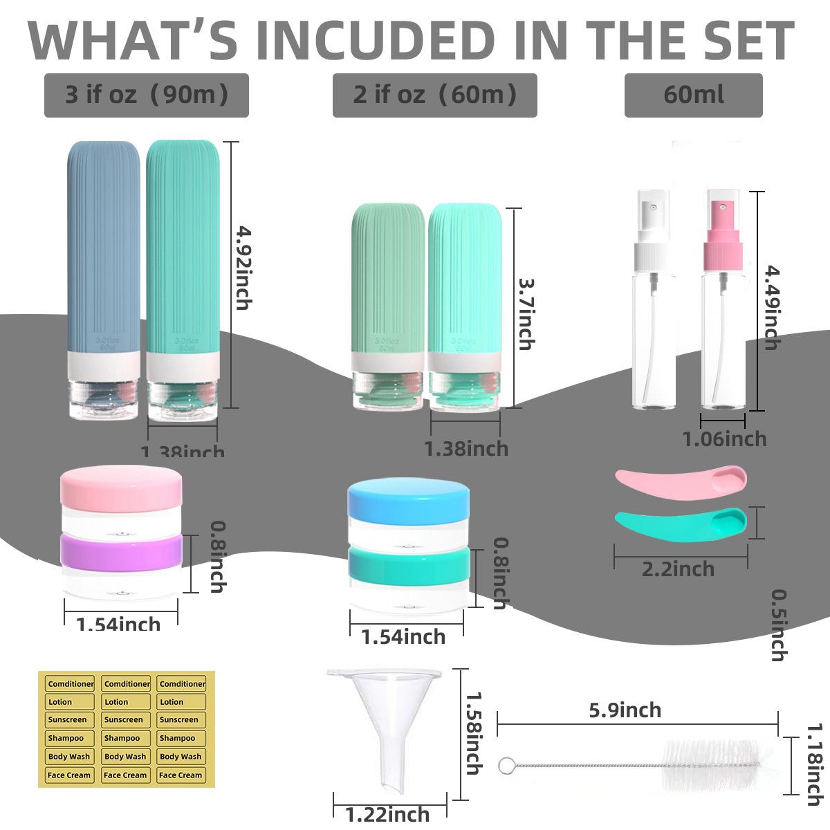 Travel Silicone Shampoo and Shower Gel Bottles Set, Leak-Proof Portable Toiletry Containers, Refillable Travel Bottles for Shampoo, Conditioner, Soap, Camping, Vacation, & Business Trip Essential