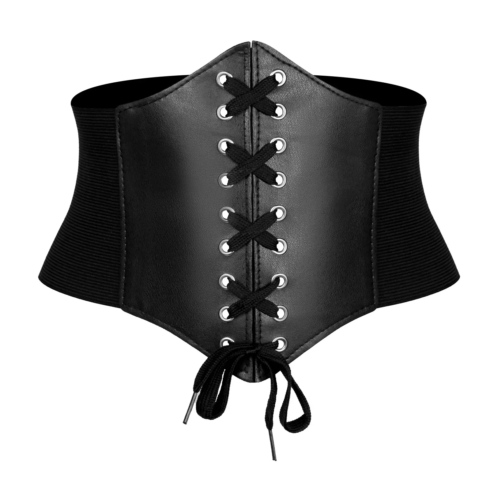 Effortless Black Leather Lace Up Corset Elastic Waist Belt Gothic Vintage Cinch Tied Waistband Hourglass Slimming Underbust Corset for Women Dresses Shirts Halloween Cosplay Accessories