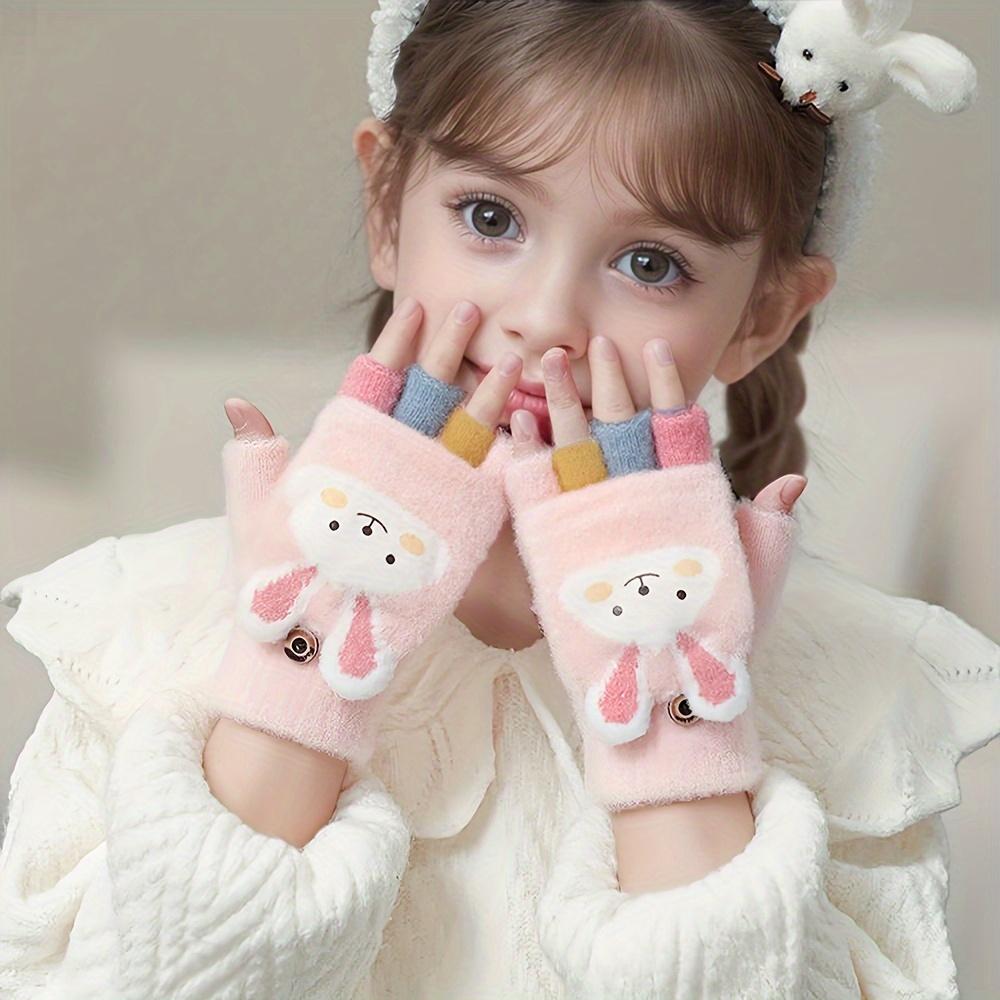 New1 Pair Fleece-Lined Cozy Design Half-Finger Flip Gloves, Warm Winter Outdoor Play and Daily Use -4 °
