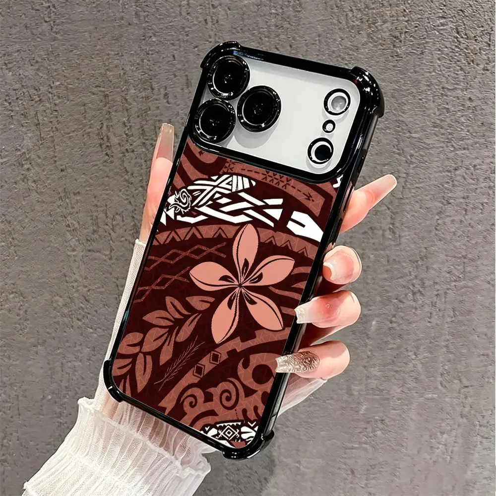 Burgundy Polynesian Tribal Turtle Plumeria Repeat Pattern Phone Case, Tropical Hawaiian Ethnic Tattoo Floral Print Style for iPhone 17 16 15 14 13 12 11 Plus Pro Max, Island Vibe Present