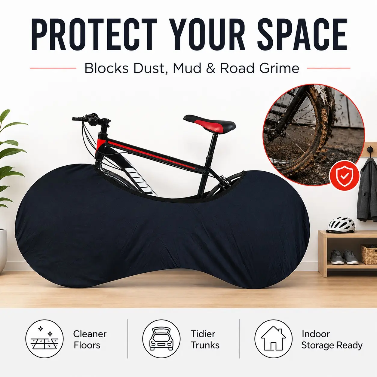 Bike Wheel Cover for Indoor Storage, Stretch Bicycle Tire Protector, Reusable Clean Bike Cover for Car Trunk, Apartment, Garage, Travel, Fits Most Adult Bikes