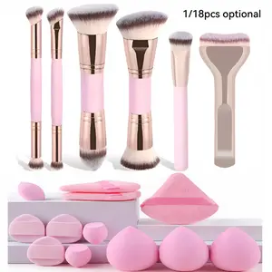 Professional Makeup Brush & Puff Set - Ultra Soft Synthetic Bristles, Face & Eye Brushes, Beauty Sponge & Triangle Powder Puff, Ideal for Travel & Daily Use