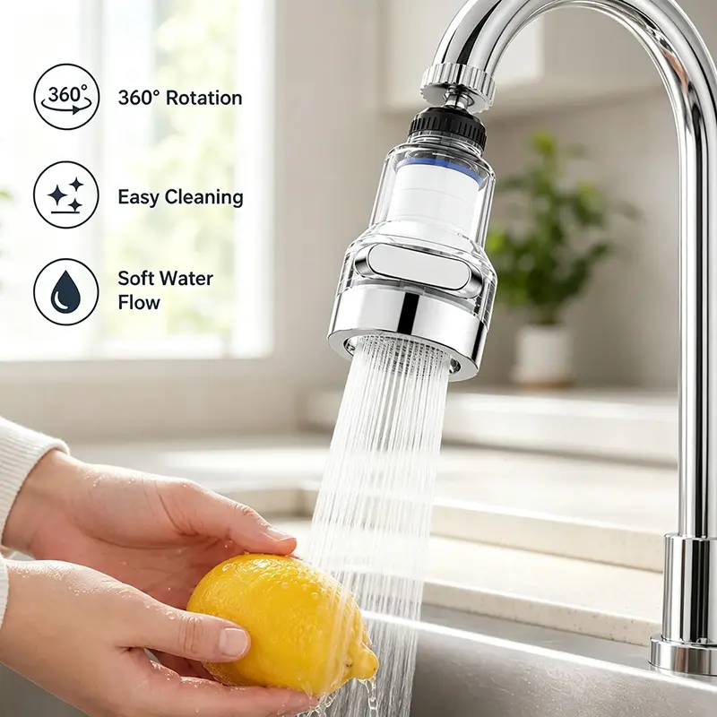 1pc 360° rotating faucet aerator filter, 3 water flow modes, splash-proof design, suitable for washing fruits and vegetables in the kitchen sink.