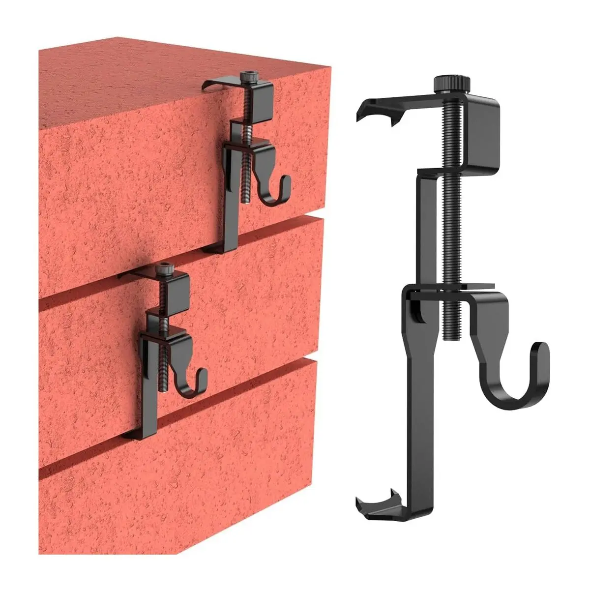 Brick Hanger Hooks for Outdoor Decor, Stainless Steel Brick Clips, No Drill or Screws Needed, 6 Pack Black for Hanging Pictures and Lights on Walls