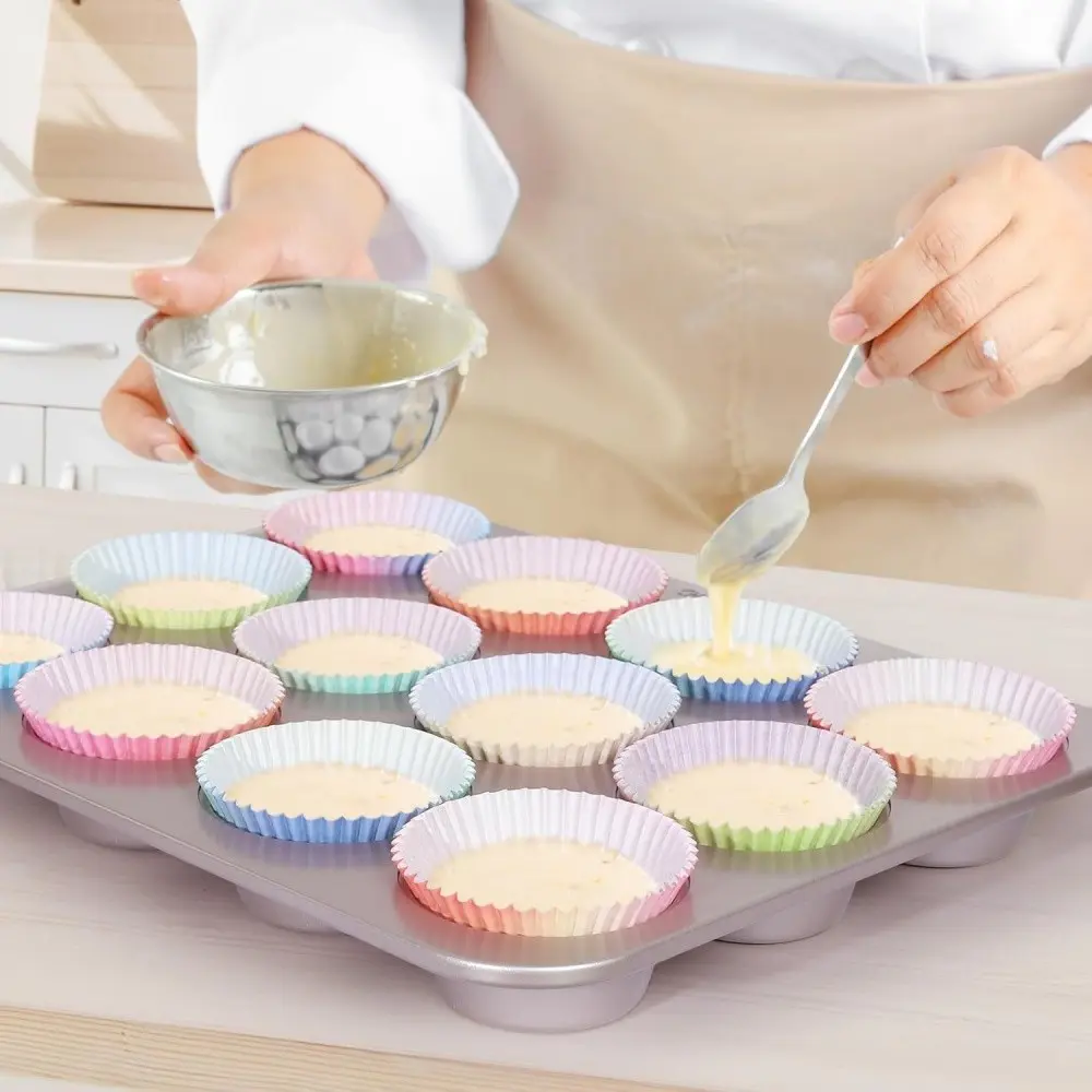 Gradient Color Cupcake Liners Disposable Oil-Proof Muffin Paper Cups, Pastel Gradient Baking Cake Wrappers, for Cupcake Muffin Candy, Wedding Valentine’s Day Anniversary Holiday Party Dessert Table Decoration