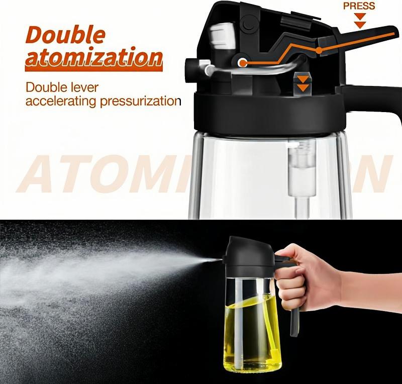 2-piece set of household oil spray bottles with automatic opening and closing, for spraying and pouring cooking oil, atomized spray, thickened oil spray bottle, non-stick oil