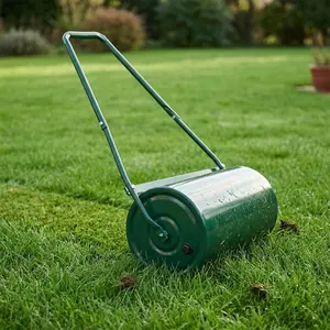 9.5 Gallon Tow Behind Lawn Roller Water and Sand Fillable Drum U Shape Handle Heavy Duty Soil Leveler for Seeding Sod and Turf Care