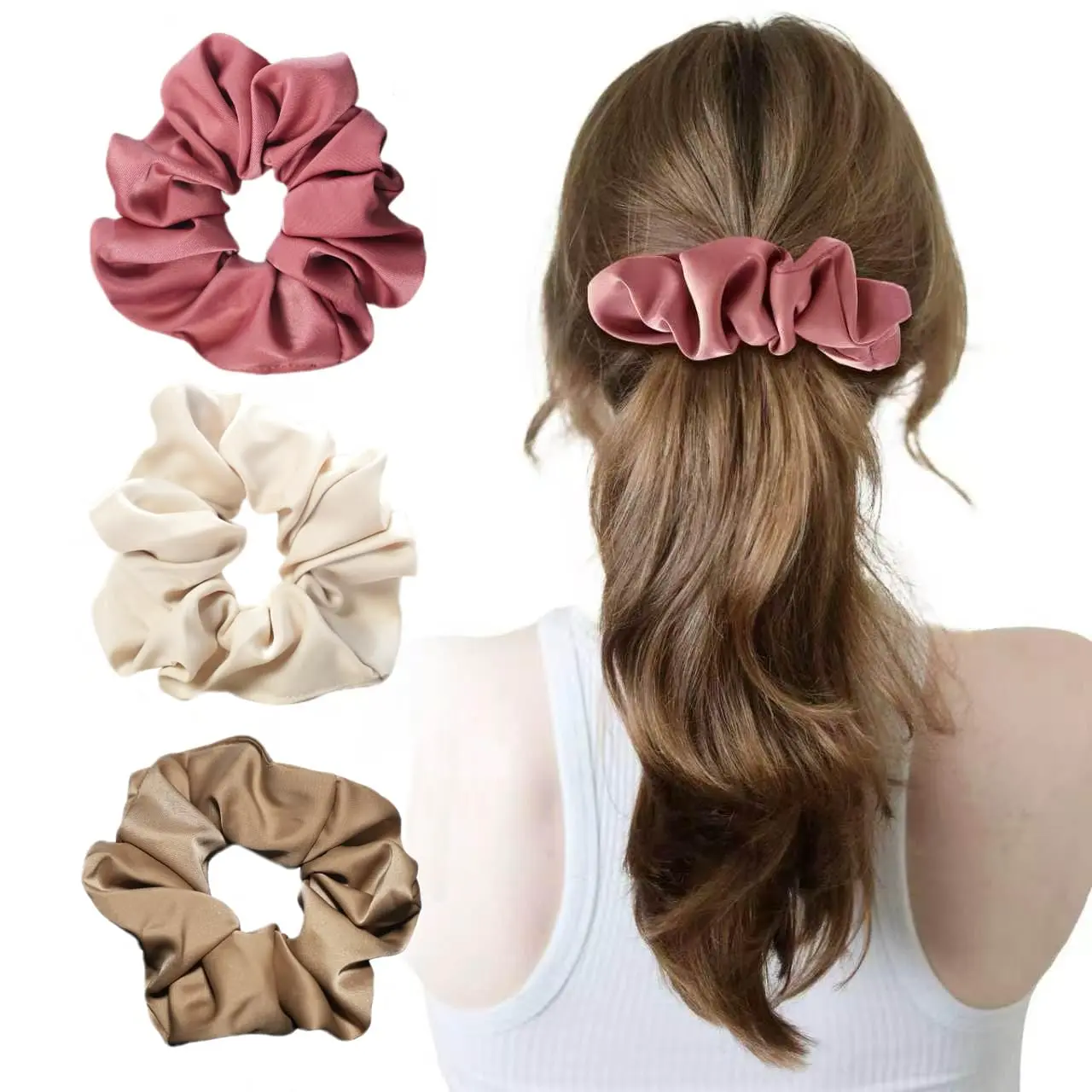 3 count Satin Silk Scrunchies for Hair, Women Girls Hair Elastic Bands Ponytail Holder,Scrunchy Elastic Hair Bands Accessories
