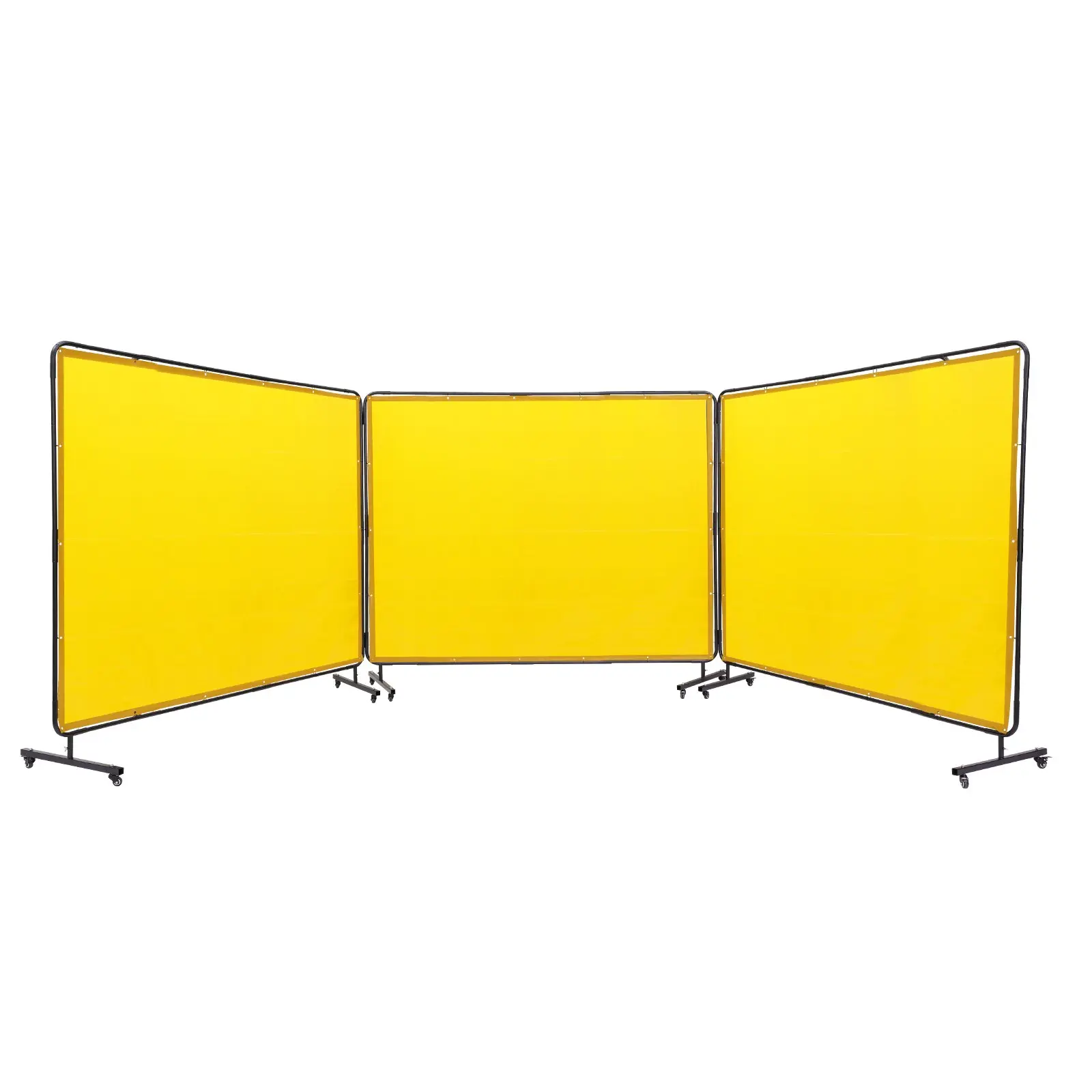VEVOR Welding Screen with Frame, 6' x 8' 3 Panel Welding Curtain Screens, Flame-Resistant Vinyl Welding Protection Screen on 12 Swivel Wheels (6 Lockable), Moveable Professional for Workshop, Yellow