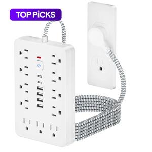 17 in 1 surge protector power strip, 1 count portable modern electrical flat plug power strip with 6 usb ports, compact desk charging station for home, office & school, modern room accessories, men gifts, socket