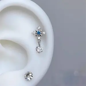 Sparkle & Shine: Zircon Cross Earring | 316L Stainless Steel | Y2K Style | Women's Cochlear Piercing Accessory