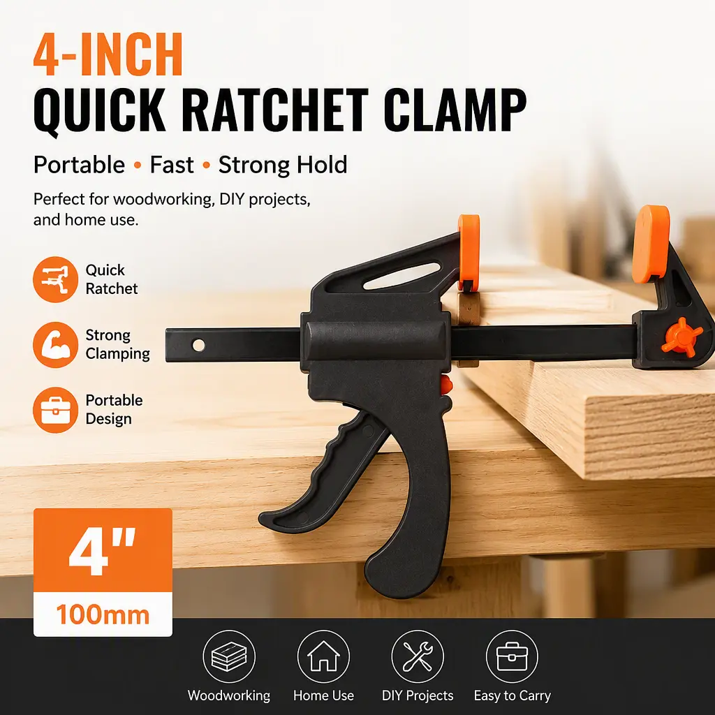 4" Quick Grip F Clamp, Portable Wood Board Fixing Clamp, One Hand Trigger Clamp for Woodworking