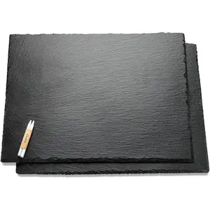 2 Pcs 16x12in Large Slate Cheese Boards Cheese Serving Tray Stone Platter Pacemat with 2 Chalks Christmas