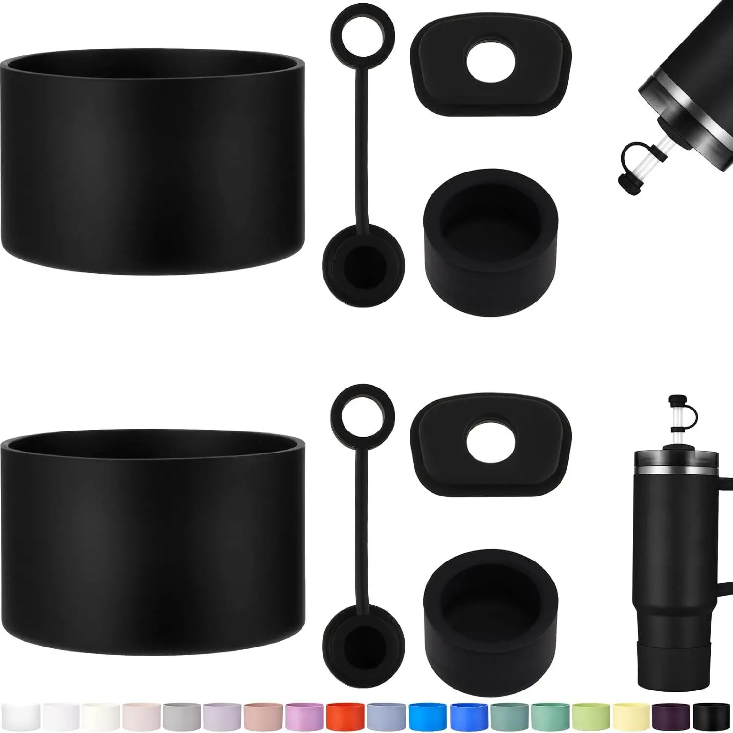 8 Piece Accessories for Stanley Cup, Silicone Spill Proof Stopper Set and Protective Boot Including Straw Cover Cap for Stanley H2.0 20oz 30oz 40oz Tumbler, BlackGift.