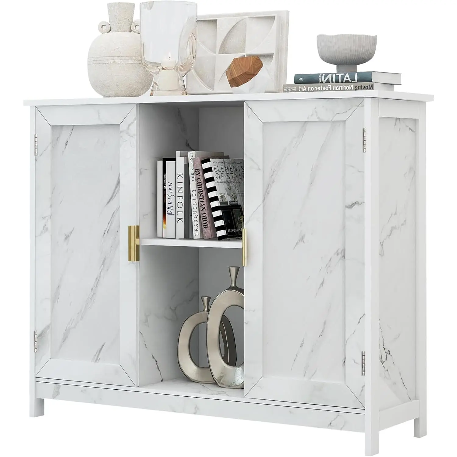Marble Top Narrow Sideboard Cabinet,White Marble Side Buffet Cabinet | Modern Side Buffet Cabinet With Storage,Kitchen  narrow sideboard for kitchen for living room