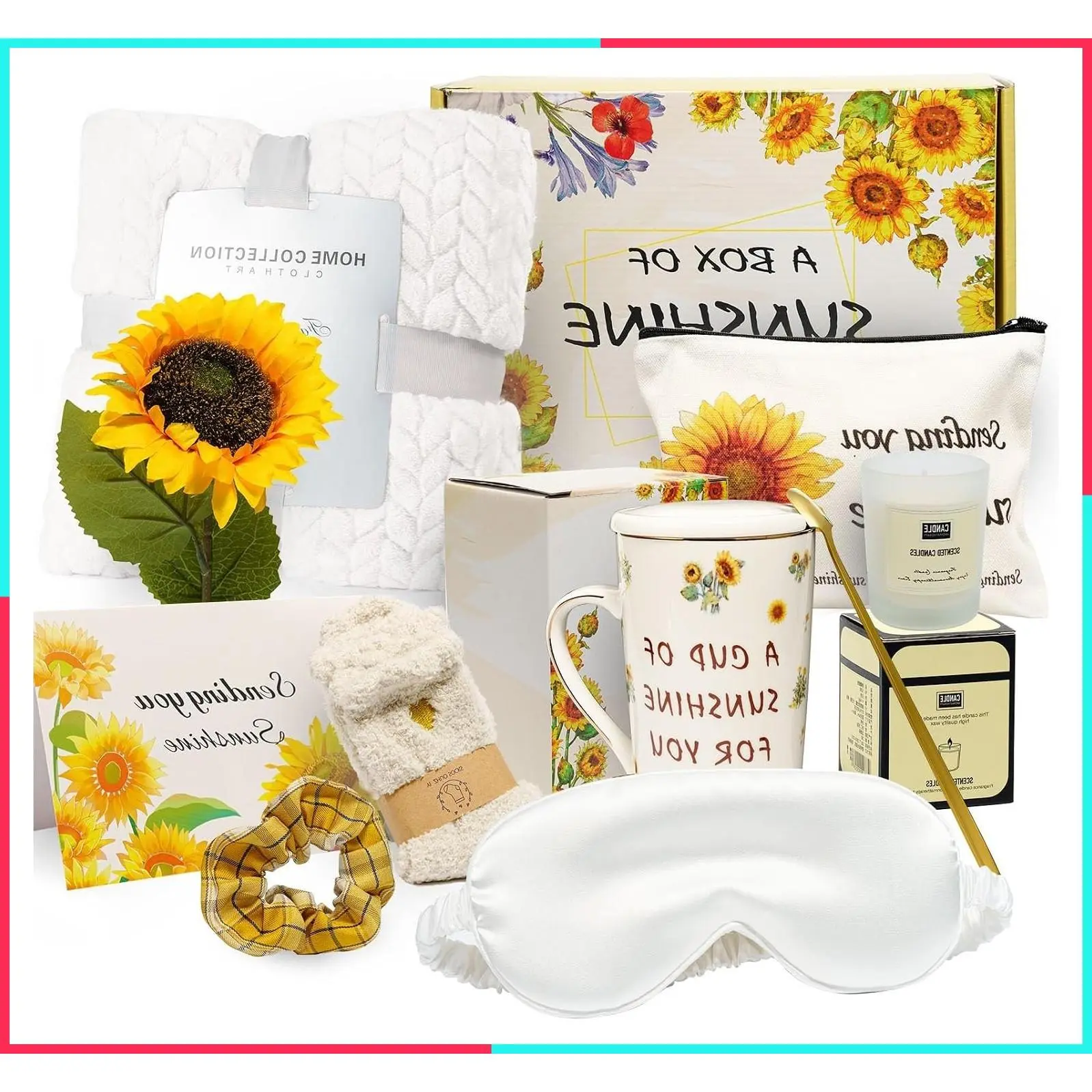 Sunflower-Themed Self Care Gift Box for Women with Ultra Soft Flannel Blanket, Encouragement Birthday Gift for Her, Thinking of You, Luxury Ready to Give
