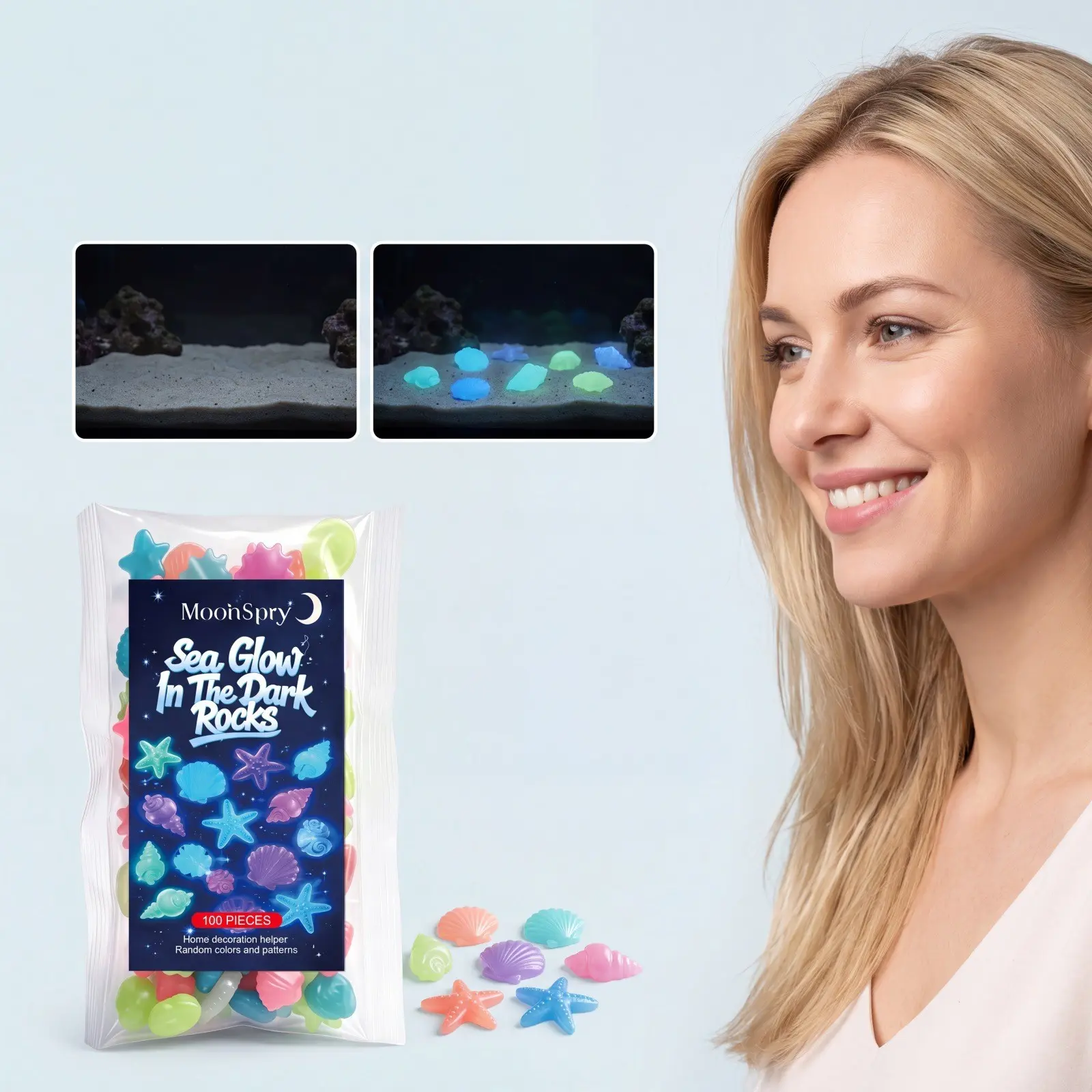 Oceanic Glow Stones for Aquariums, Soft Emitting Shapes, Underwater Landscape Decor, Diverse Forms for Fish Tank Decoration