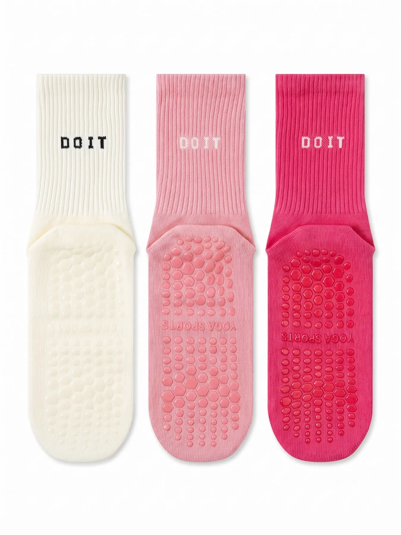 3pairs Simple Solid Color Yoga Socks Fashionable, Comfortable, Breathable Polyester Socks, Non slip, Rest Letter Printed Casual Socks Suitable for Women's Daily Sports and Fitness Wear