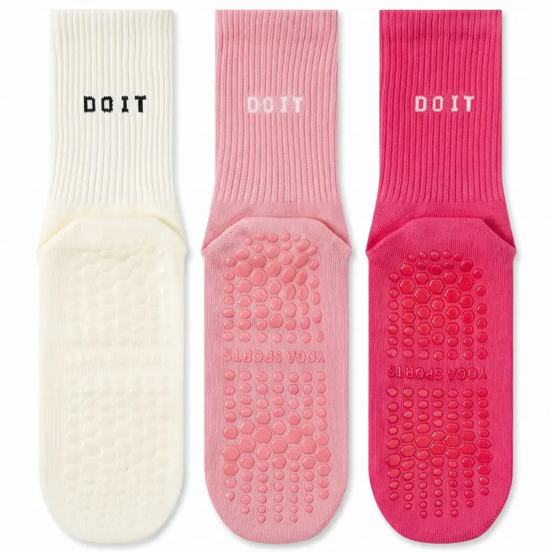 3pairs Simple Solid Color Yoga Socks Fashionable, Comfortable, Breathable Polyester Socks, Non slip, Rest Letter Printed Casual Socks Suitable for Women's Daily Sports and Fitness Wear