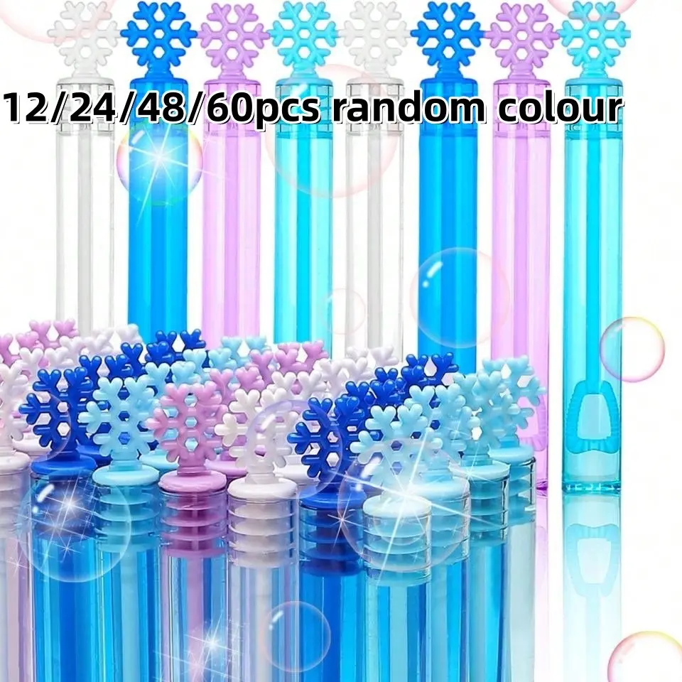 12/24/48/60pcs Mini Manual Bubble Toy, Colorful Bubble Tubes, Wedding Party Props, Christmas Snowflake Handheld Bubble Wand, Kids Interactive Toys