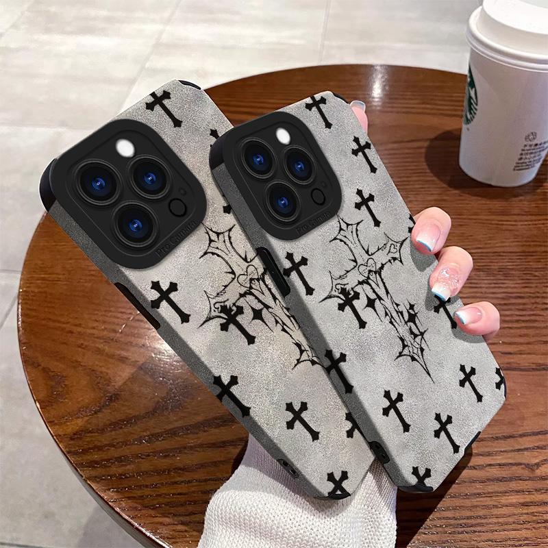 Black cross-patterned phone case, compatible with iPhone 17, Pro Max, Air 16, 16e, 15, 14, 13, 12, 11, Pro Max Plus, X, XS, MAX, XR, back cover.