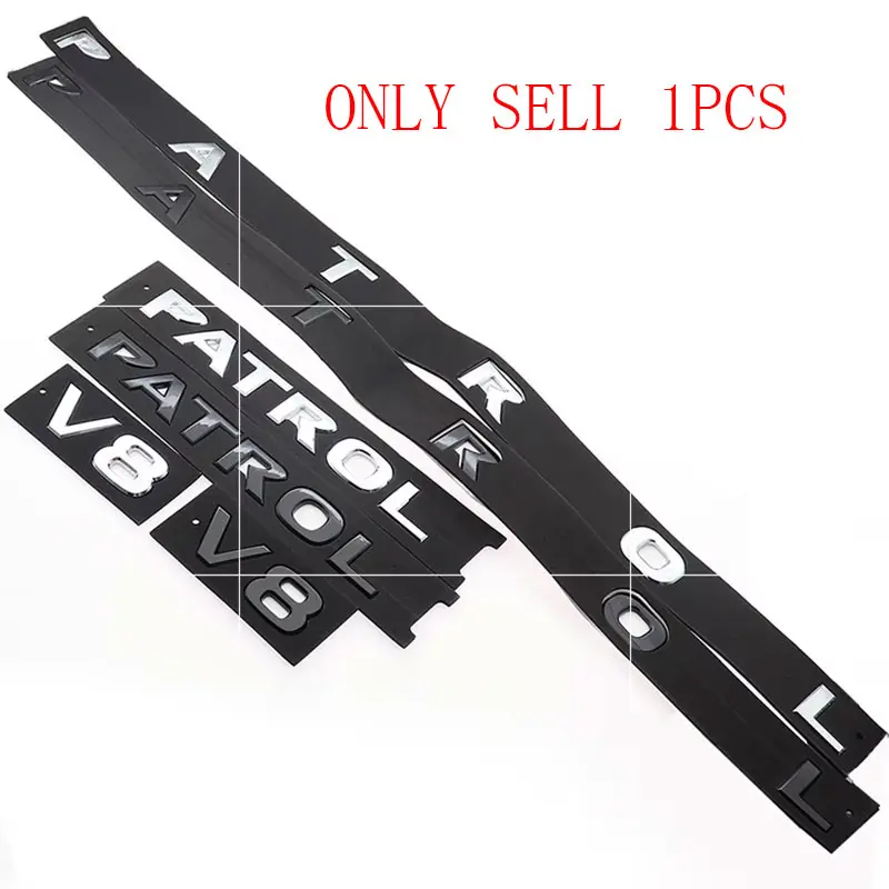 1PC 3D ABS PATROL V8  Car Letter Side Logo Front Hood big Sticker Tail Bumper Badge Rear Trunk Emblem Styling refit Accessories