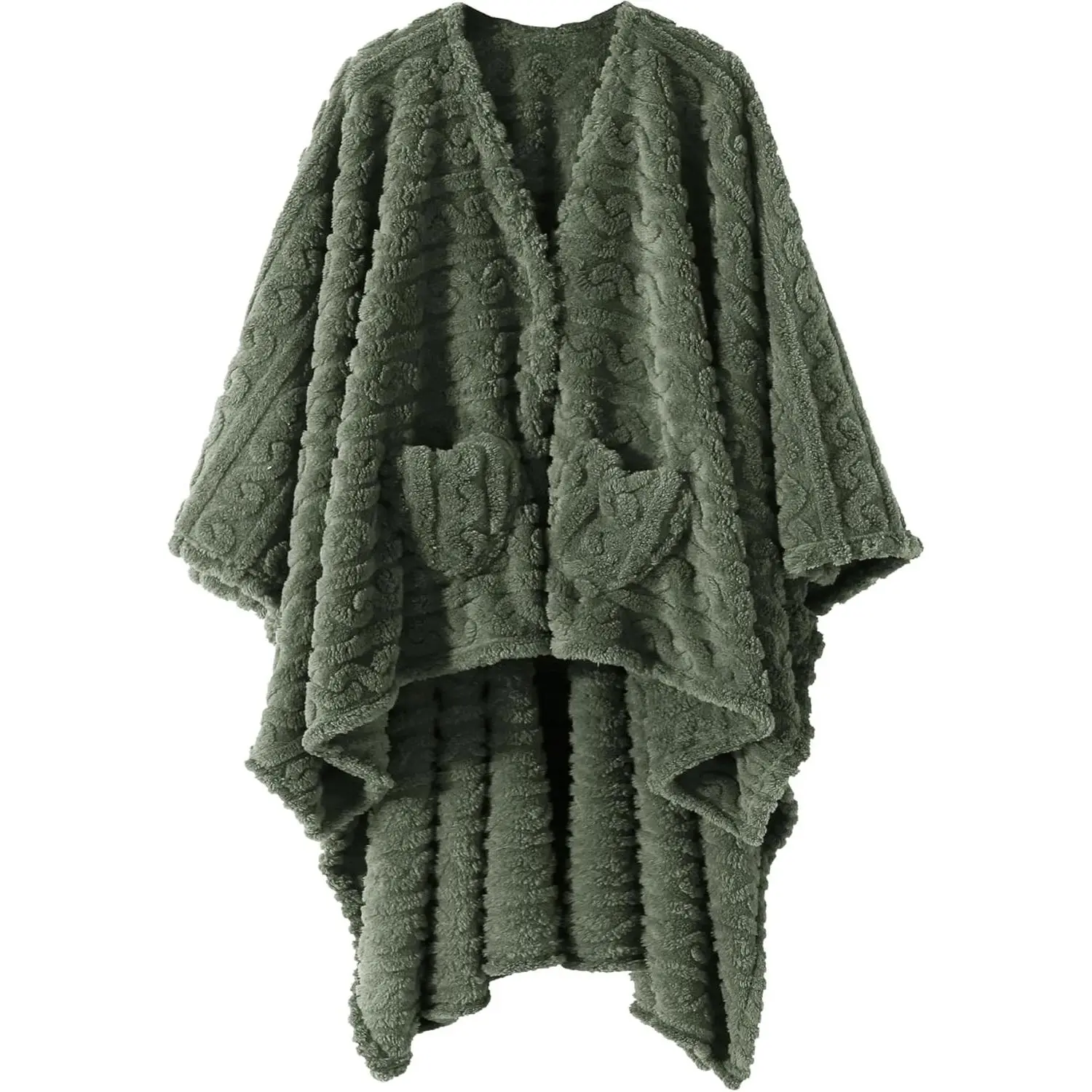 Wearable Sherpa Fleece Blanket Poncho with Pockets – Cozy Shawl Cape TV Throw for AdultsGift