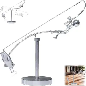 Handmade Kinetic Fishing Sculpture Desk Ornament Metal The Fisherman Balancing Sculpture Gift Fishing Statue for Fishman Lovers