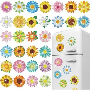 30 Pcs Diamond Art Magnets Refrigerator Easy Art Kits Fridge Diamond Painting Magnets Stickers for Adults DIY Home Decors Flower Butterfly(Daisy)fidget toys