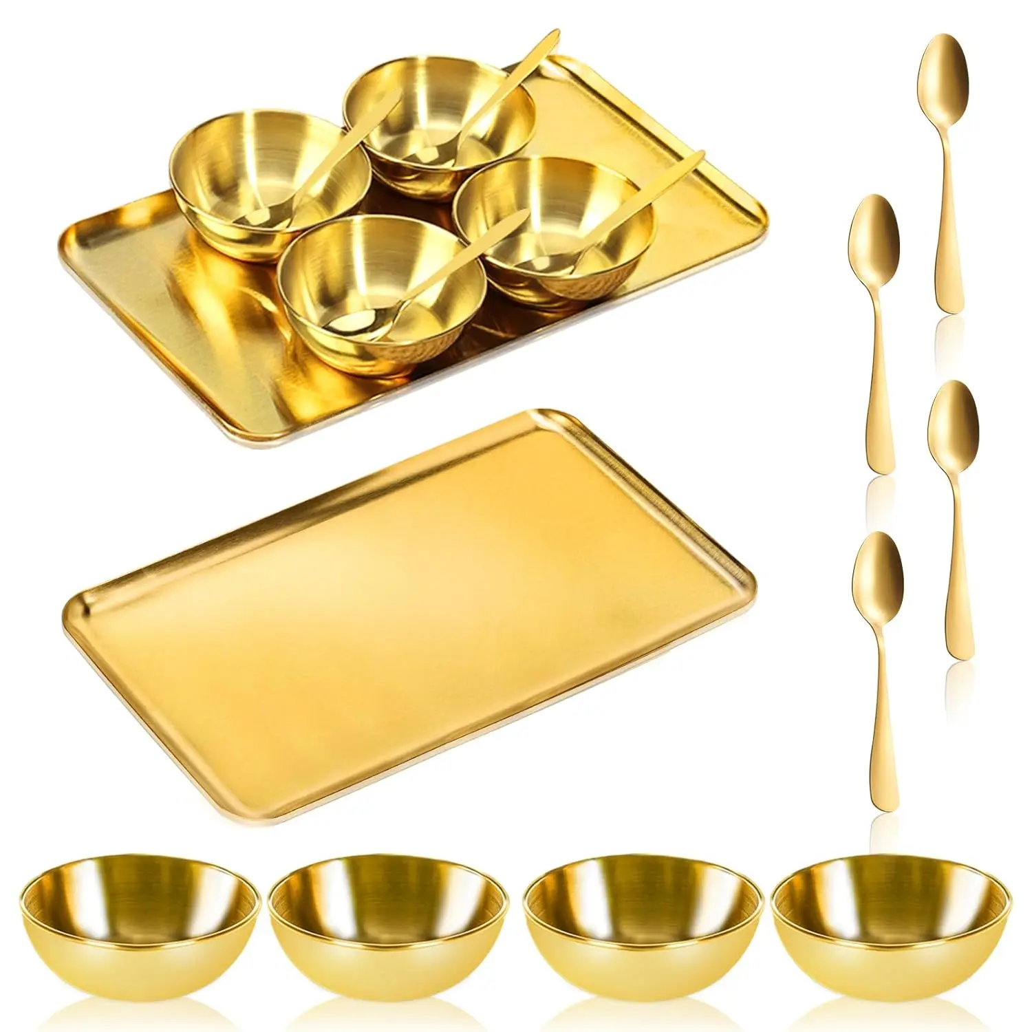 9 Pcs Gold Facial Skincare Supplies Set, Large Gold Skincare Tray, 4 Stainless Steel Facial Mask Mixing Bowls, 4 Esthetician Mixing Spoons for SPA, Mask Mixing, Body Care, Bathroom Use