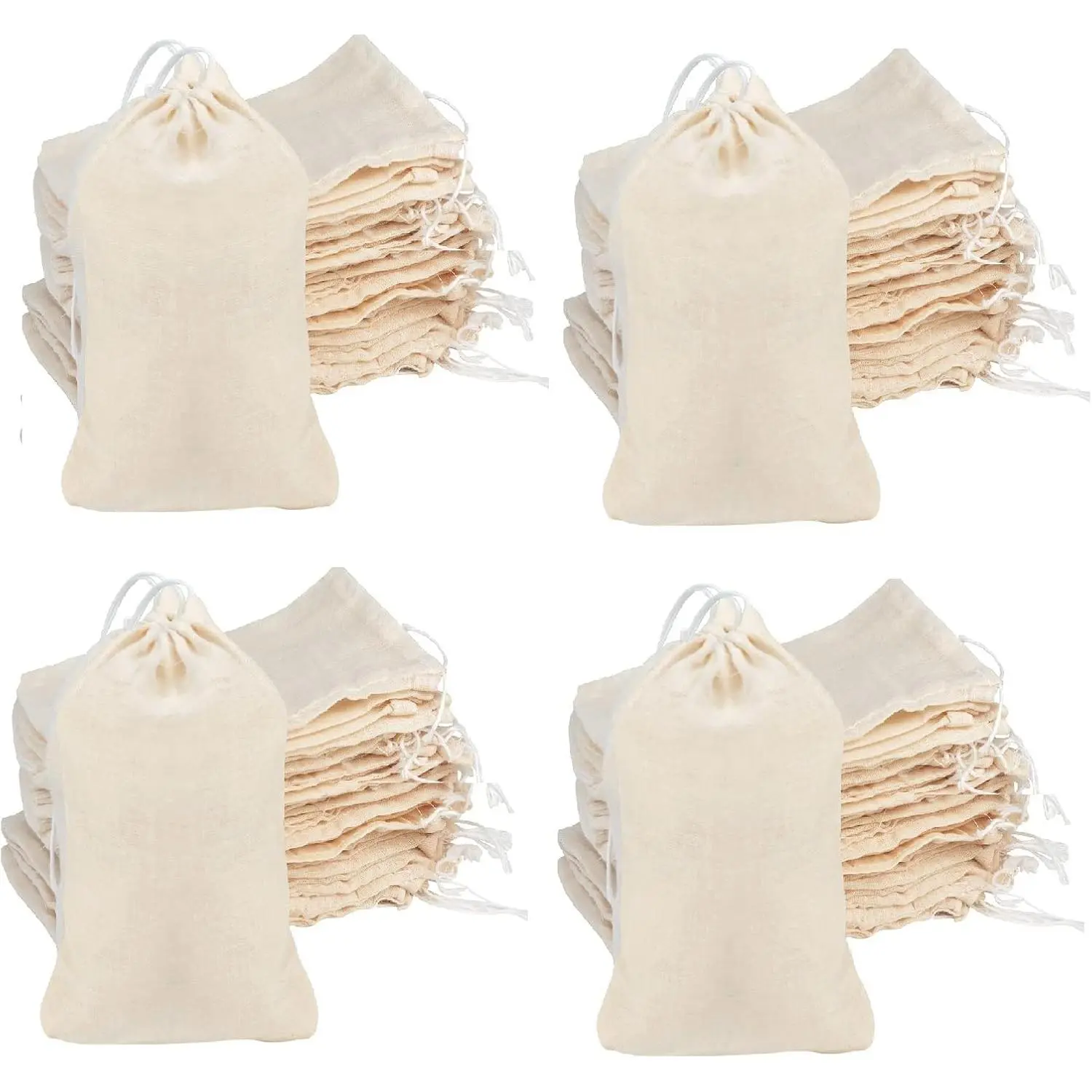 200Pcs Cotton Drawstring Bags, Reusable Muslin Bag Natural Cotton Bags with Drawstring Produce Bags Bulk Gift Bag Jewelry Pouch for Party Wedding Home Storage, Natural Color (4 x 6 Inches)