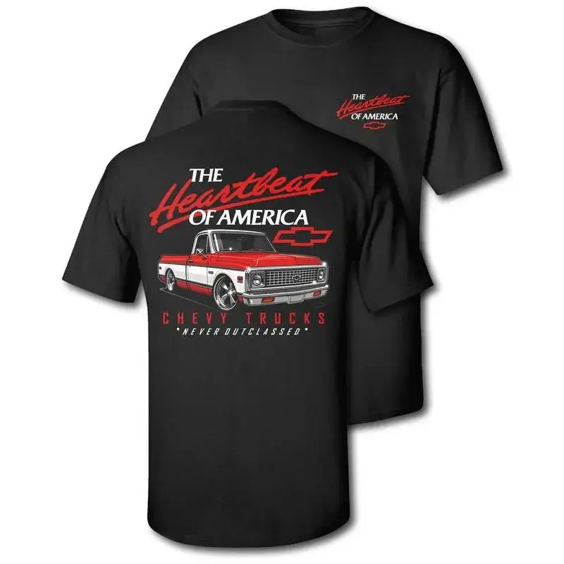 Men's Vintage Classic Red Chevy 'Never Outclassed' Heather Rust Short-Sleeve Graphic Tee - USA-Made Streetwear Biker Apparel for Fans, Vintage Graphic Tees